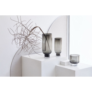 ELEMENTS - SOBER Modern Luxury vase of 9MM thick glass, dark gray, Sober design, OMAHA28GR grey, black